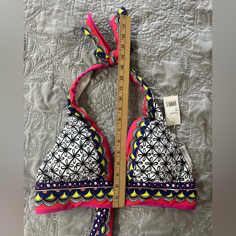 NWT Trina Turk Tanzania Multicolor Halter Tie Neck Swim Bikini Top Size 14 - Picture 9 of 10